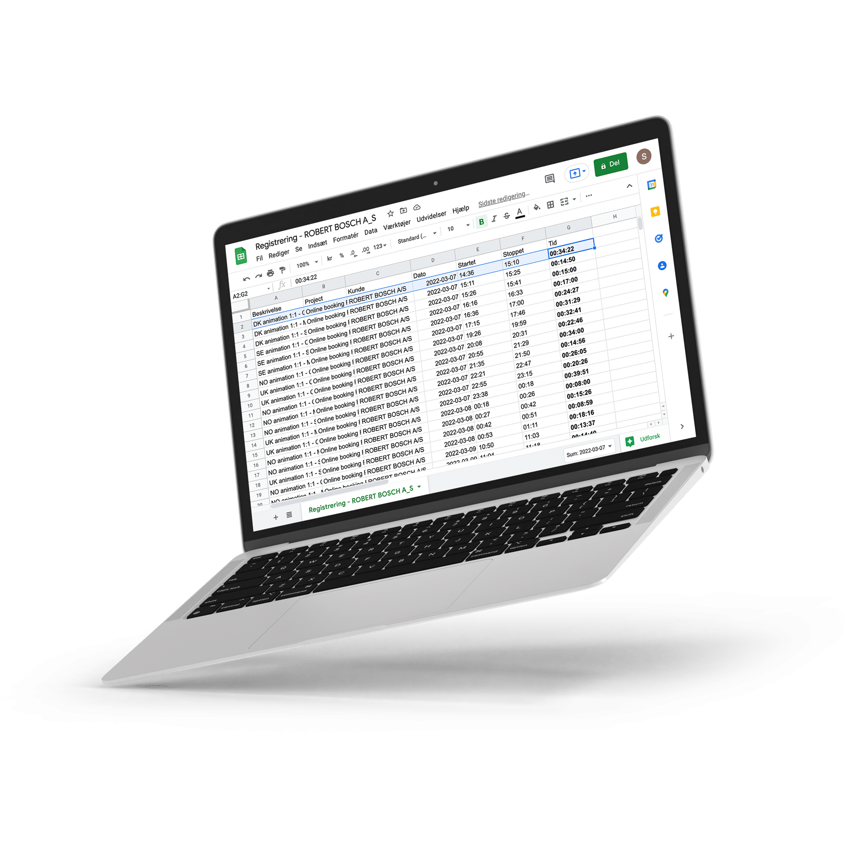 Excel Timeregistrering Mockup