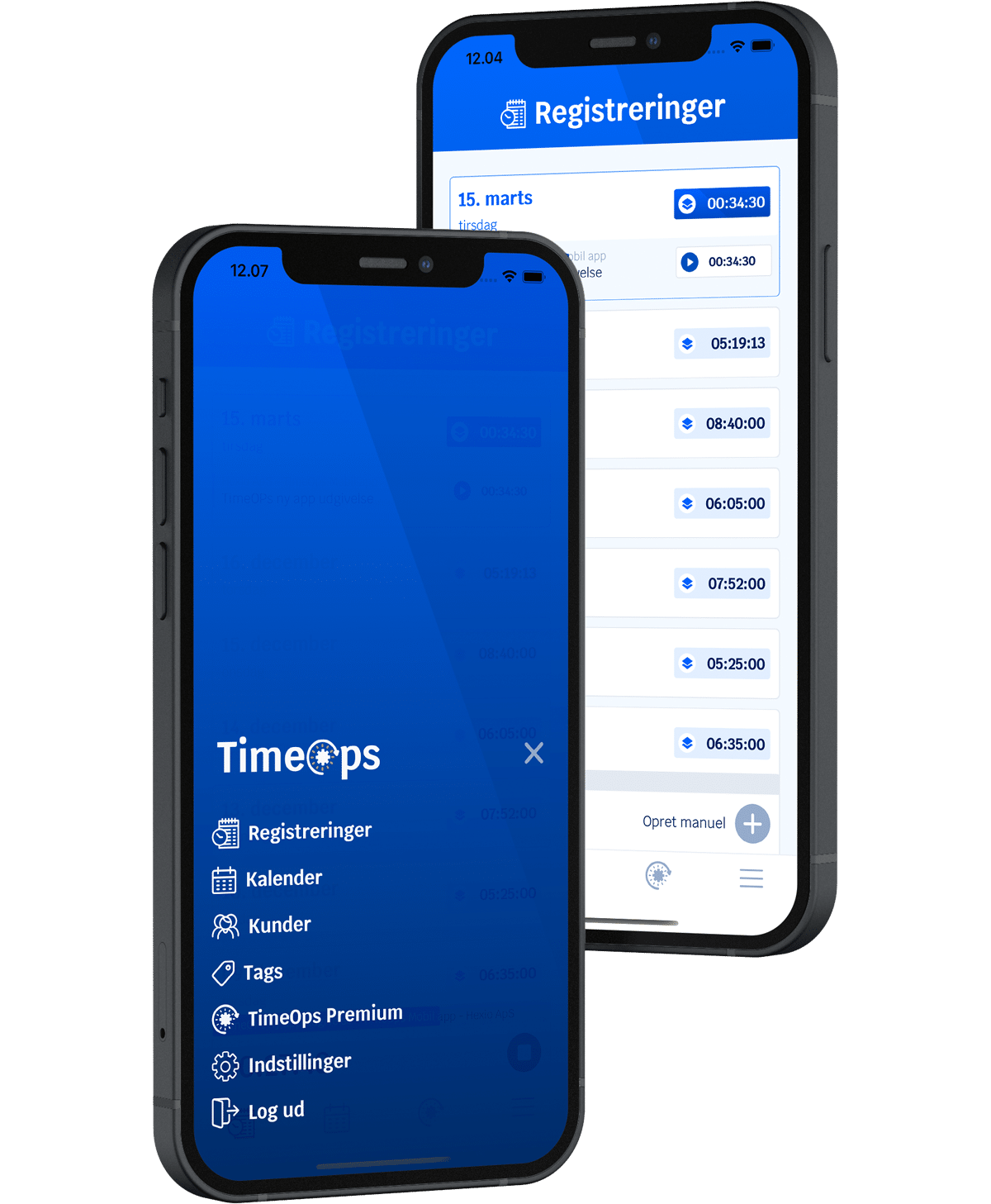TimeOps mobil app user interface