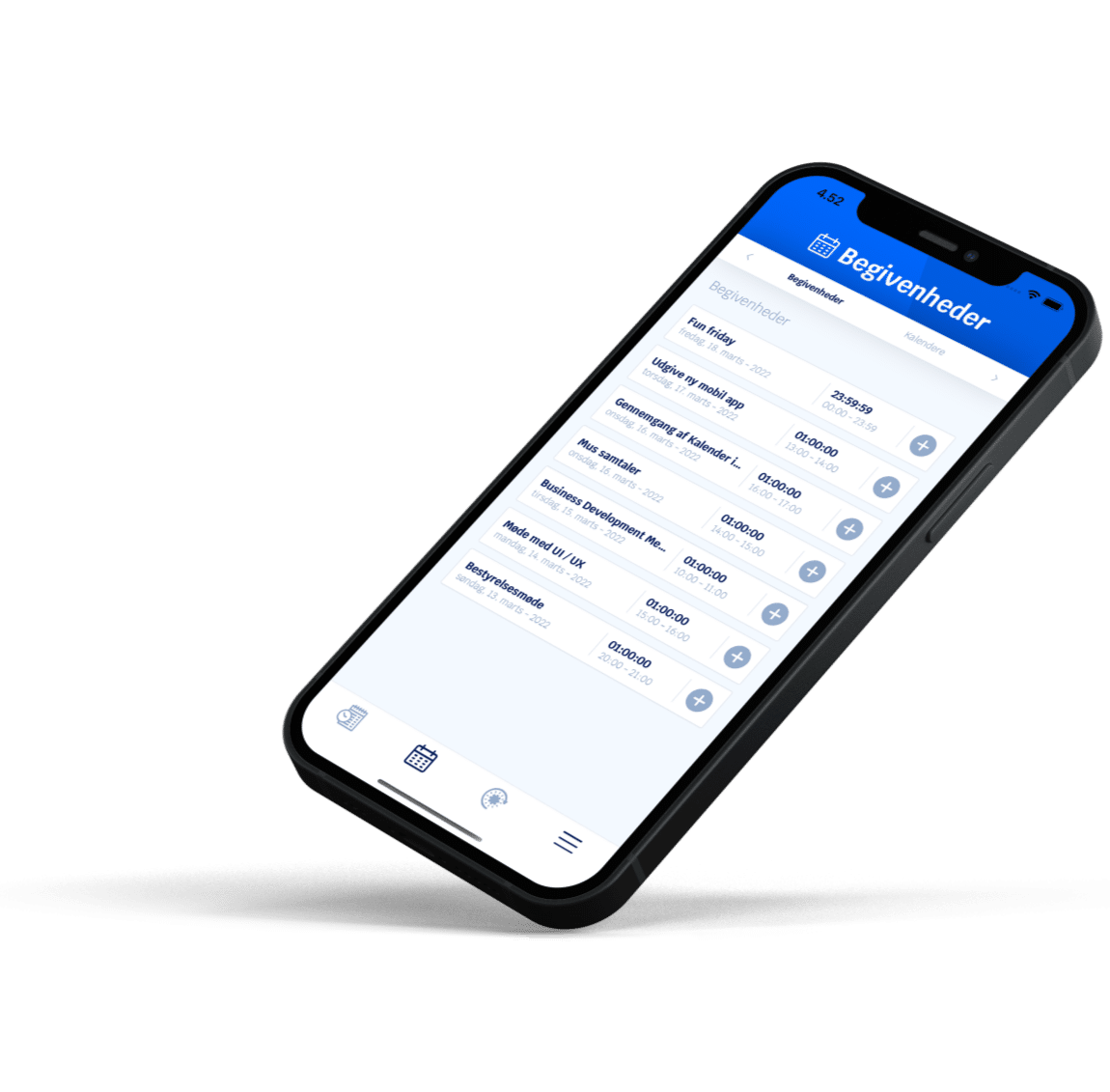 TimeOps app UI - Synkroniser med din kalender