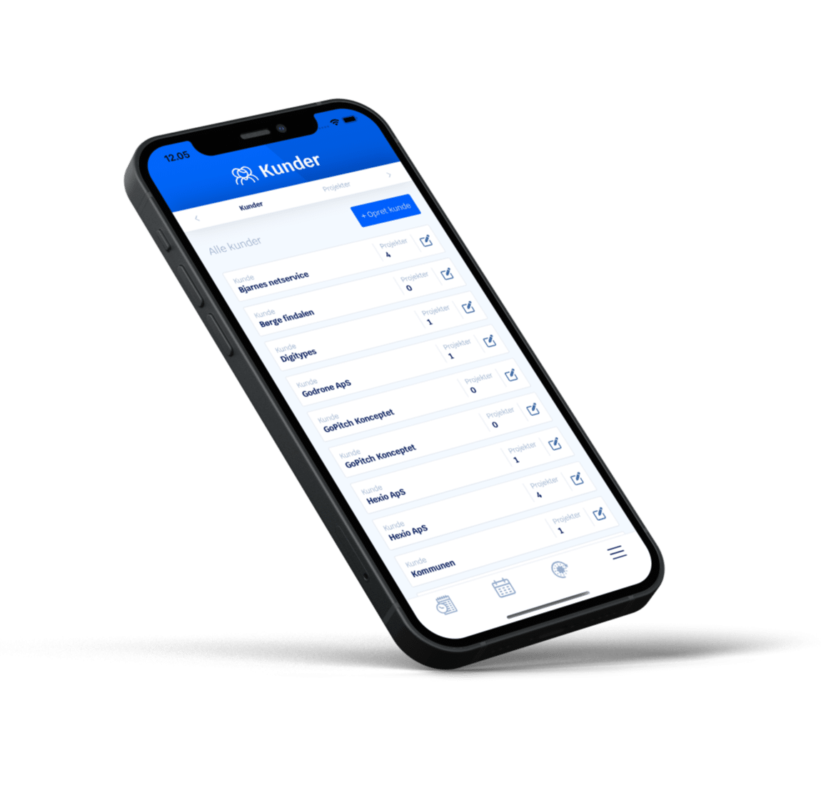 TimeOps app UI - Ubegrænset antal projekter og kunder